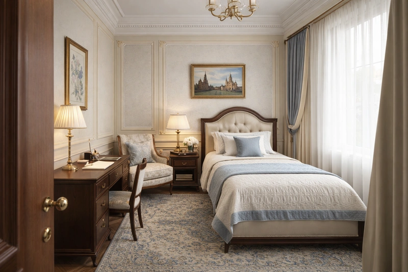 Дизайн спальни в стиле Классика — фото интерьера от нейросети RoomGPT