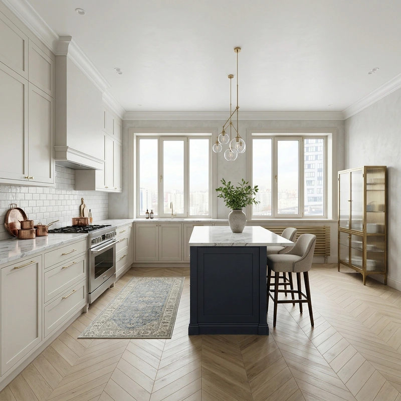Дизайн кухни в стиле Классика — фото интерьера от нейросети RoomGPT