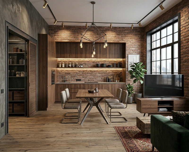 Дизайн кухни в стиле Лофт — фото интерьера от нейросети RoomGPT