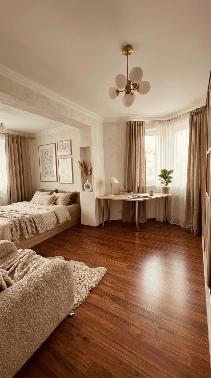 Дизайн спальни в стиле Хюгге — фото интерьера от нейросети RoomGPT