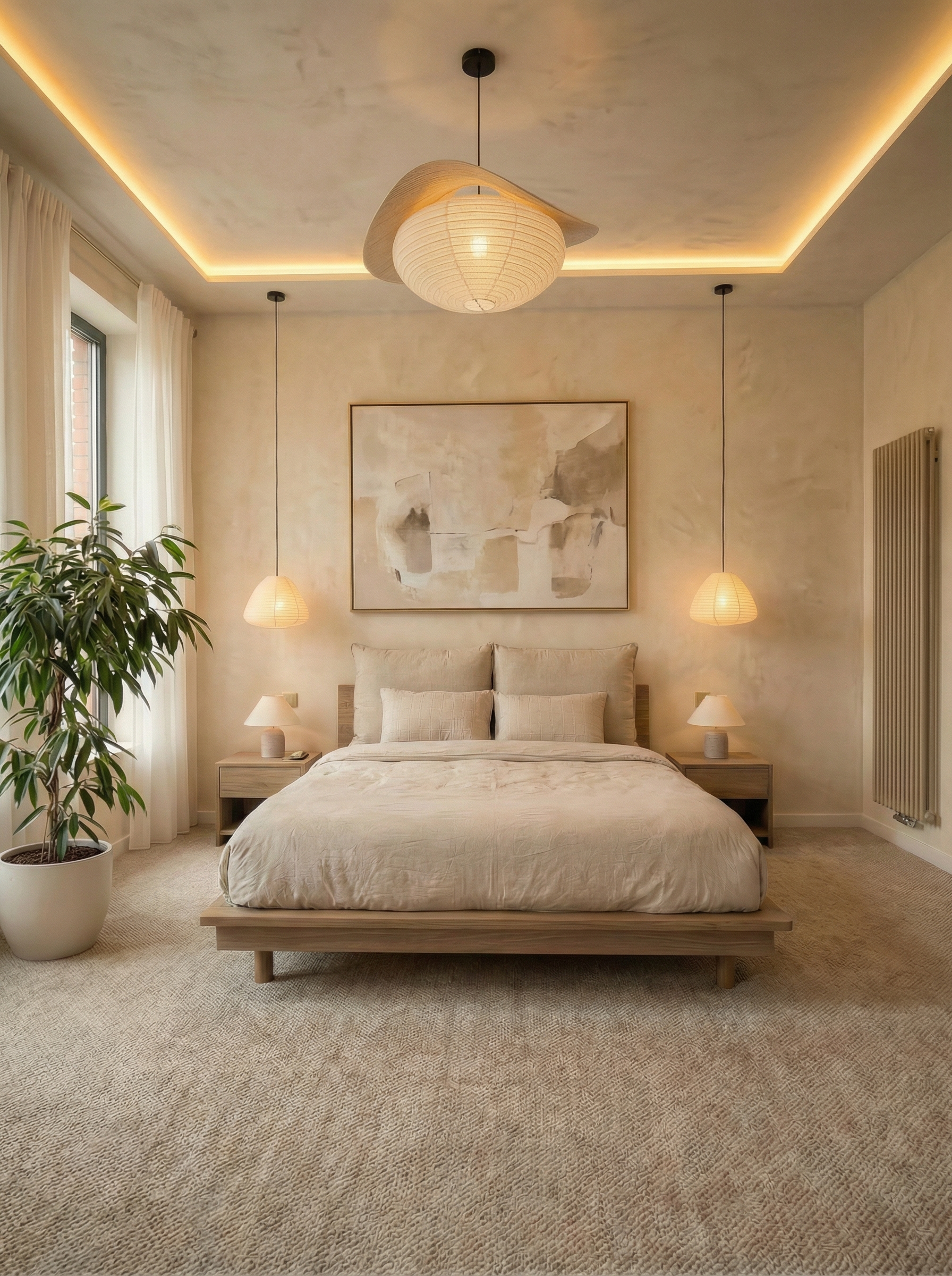 Дизайн спальни в стиле Japandi — фото интерьера от нейросети RoomGPT