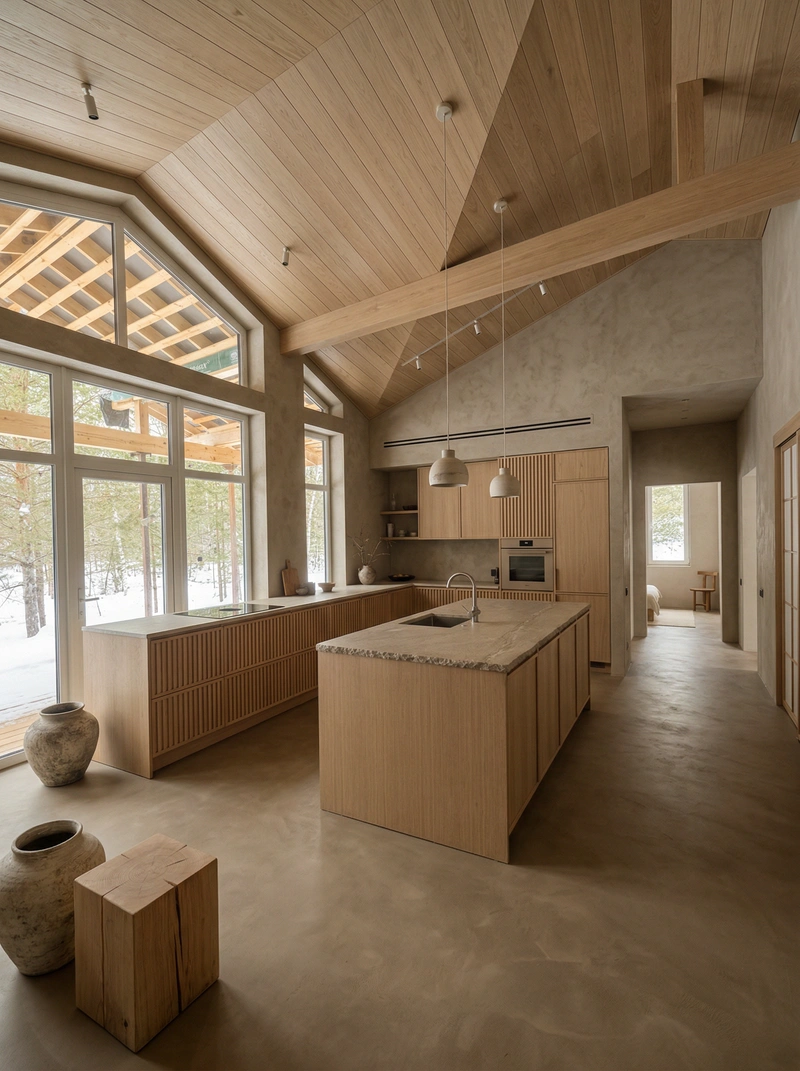 Дизайн кухни в стиле Japandi — фото интерьера от нейросети RoomGPT