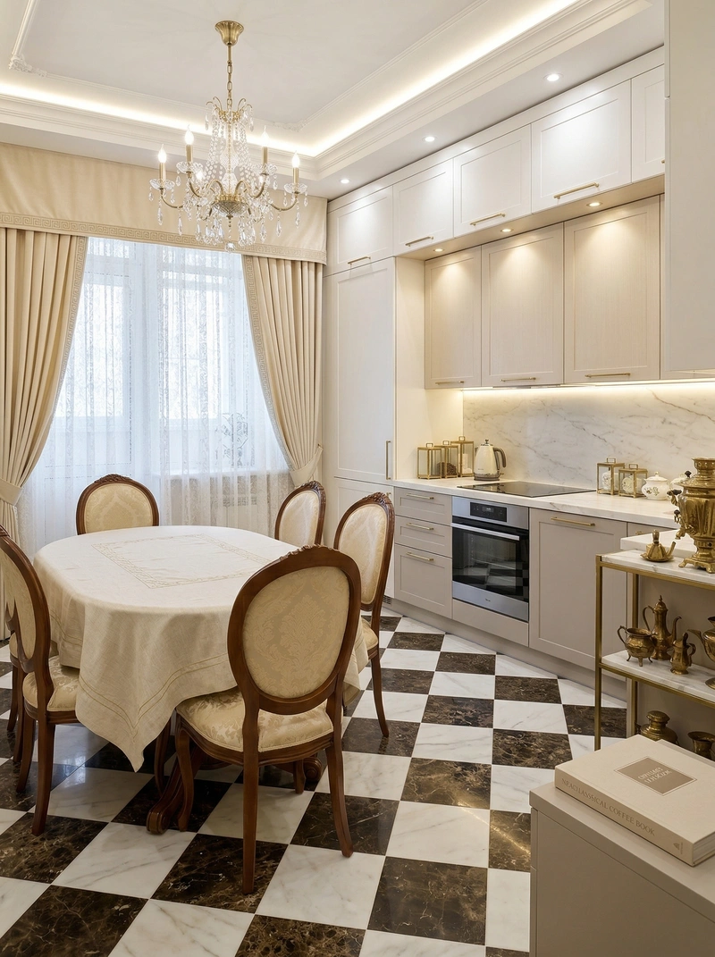 Дизайн кухни в стиле Неоклассика — фото интерьера от нейросети RoomGPT