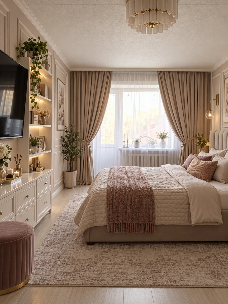 Дизайн спальни в стиле Неоклассика — фото интерьера от нейросети RoomGPT