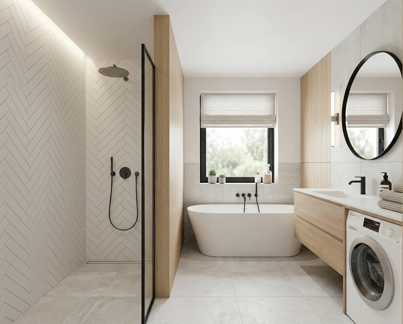 Дизайн ванной в стиле Сканди — фото интерьера от нейросети RoomGPT