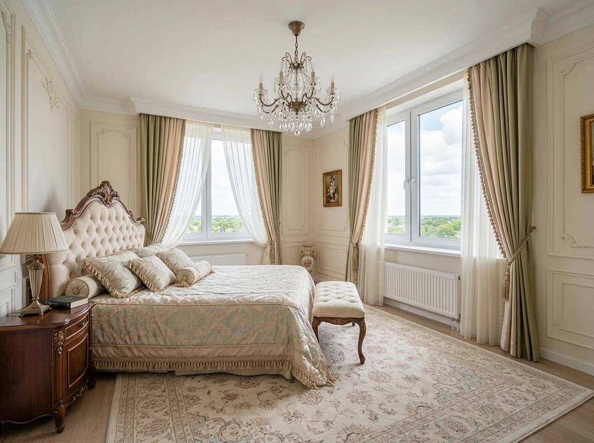 Дизайн спальни в стиле Классика — фото интерьера от нейросети RoomGPT