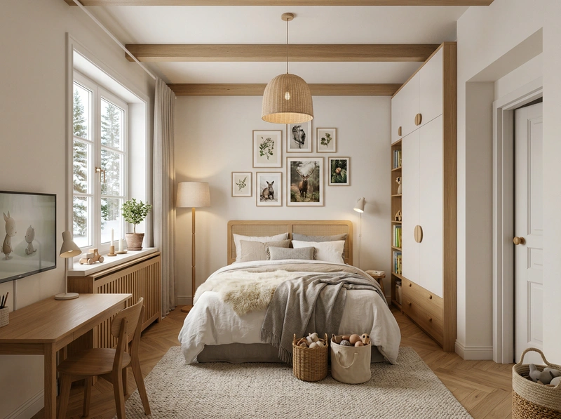 Дизайн спальни в стиле Хюгге — фото интерьера от нейросети RoomGPT