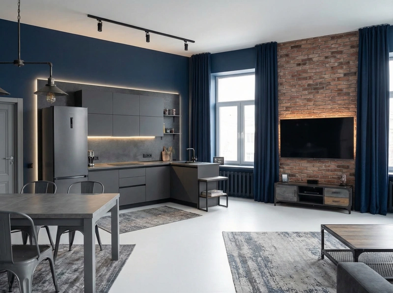 Дизайн интерьера в стиле Лофт — Гостиная от нейросети RoomGPT