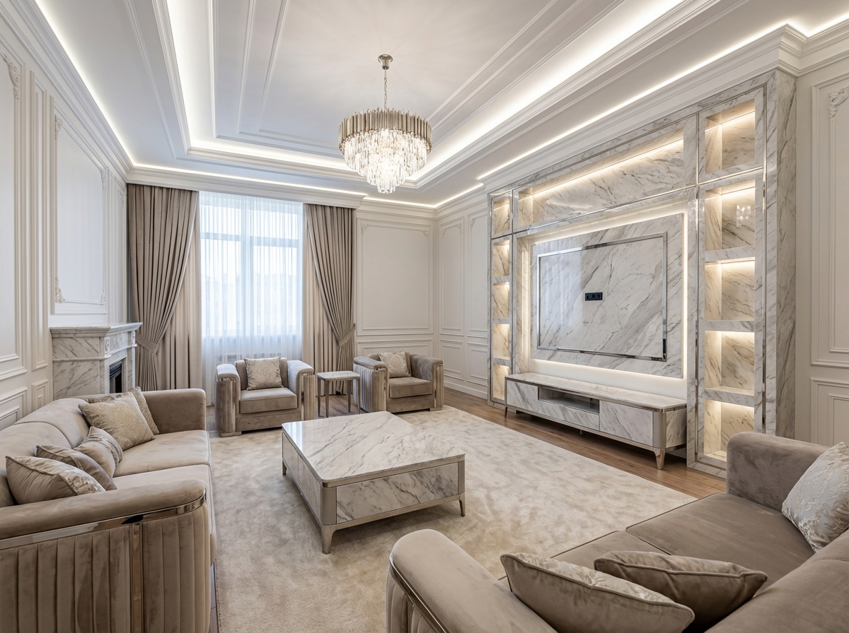 Дизайн гостиной в стиле Классика — фото интерьера от нейросети RoomGPT