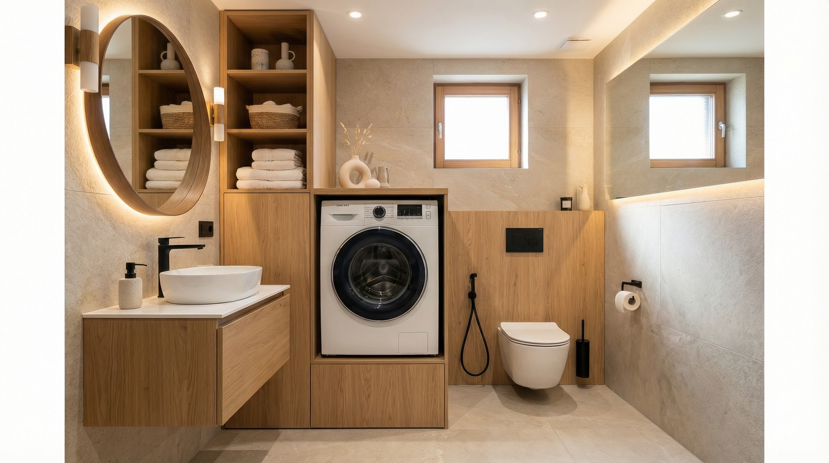 Дизайн ванной в стиле Сканди — фото интерьера от нейросети RoomGPT