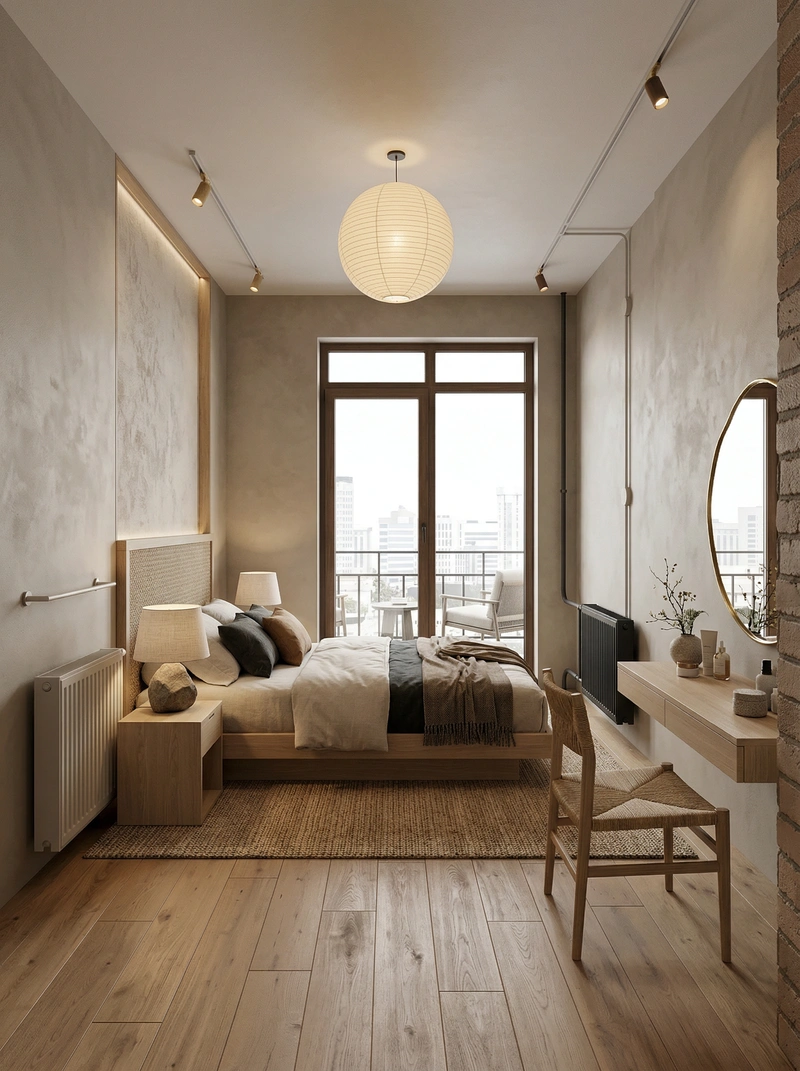 Дизайн спальни в стиле Japandi — фото интерьера от нейросети RoomGPT