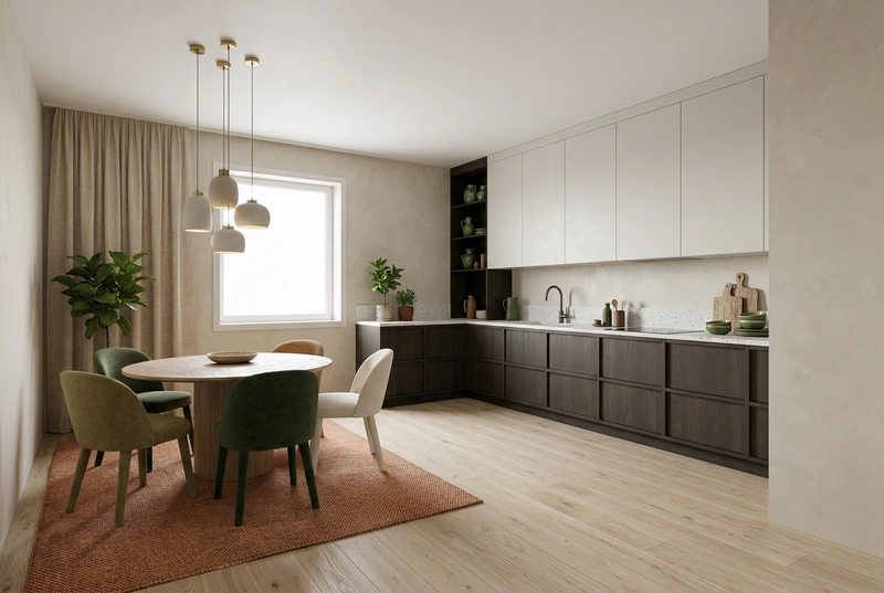 Дизайн интерьера в стиле Сканди — Кухня от нейросети RoomGPT