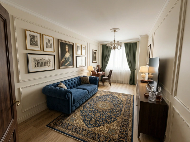 Дизайн гостиной в стиле Классика — фото интерьера от нейросети RoomGPT