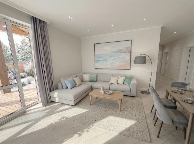 Дизайн гостиной в стиле Сканди — фото интерьера от нейросети RoomGPT