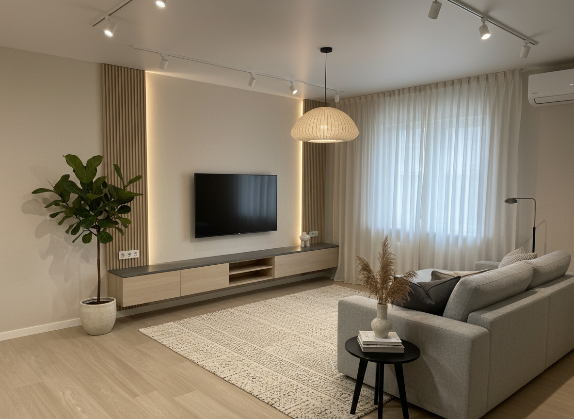 Дизайн гостиной в стиле Japandi — фото интерьера от нейросети RoomGPT