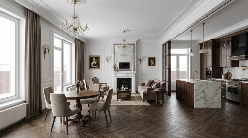 Дизайн интерьера в стиле Классика — Гостиная от нейросети RoomGPT