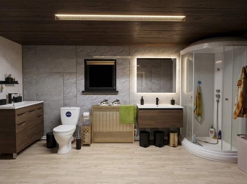 Дизайн ванной в стиле Лофт — фото интерьера от нейросети RoomGPT