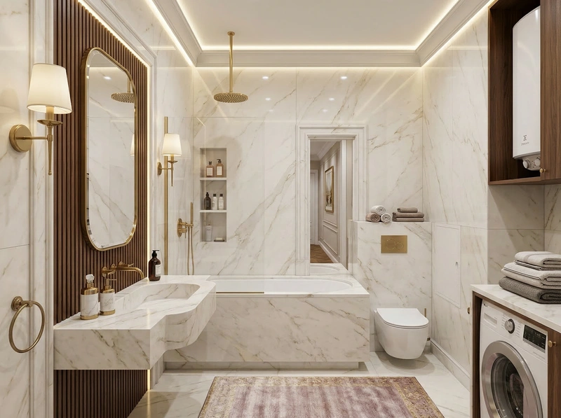 Дизайн ванной в стиле Неоклассика — фото интерьера от нейросети RoomGPT