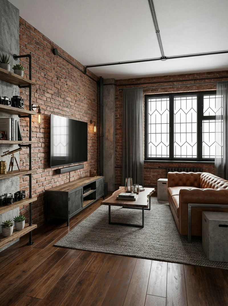 Дизайн гостиной в стиле Лофт — фото интерьера от нейросети RoomGPT