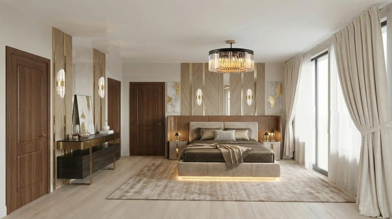 Дизайн спальни в стиле Контемпорари — фото интерьера от нейросети RoomGPT