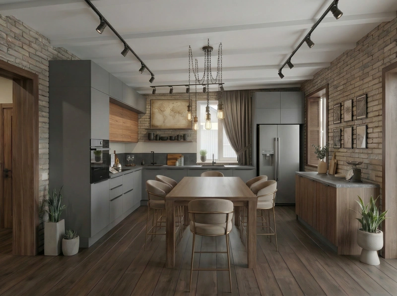 Дизайн кухни в стиле Лофт — фото интерьера от нейросети RoomGPT