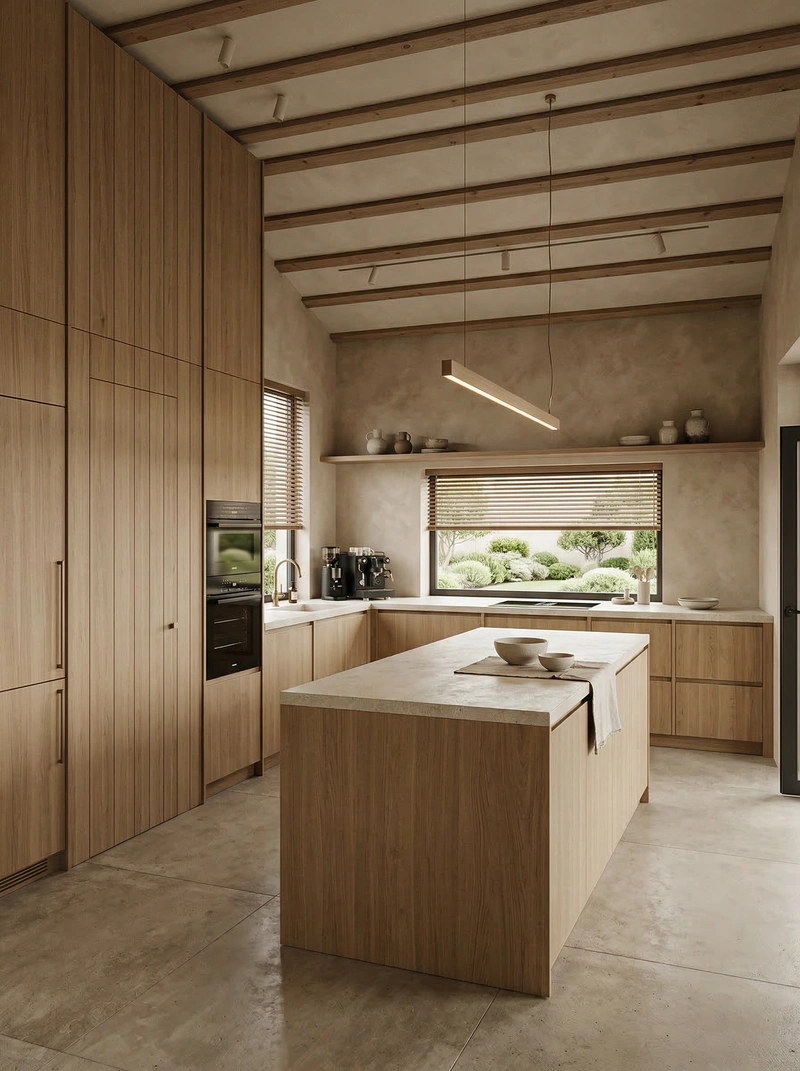 Дизайн кухни в стиле Japandi — фото интерьера от нейросети RoomGPT