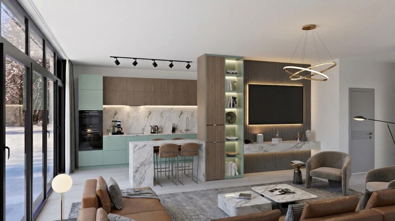 Дизайн интерьера в стиле Контемпорари — Гостиная от нейросети RoomGPT