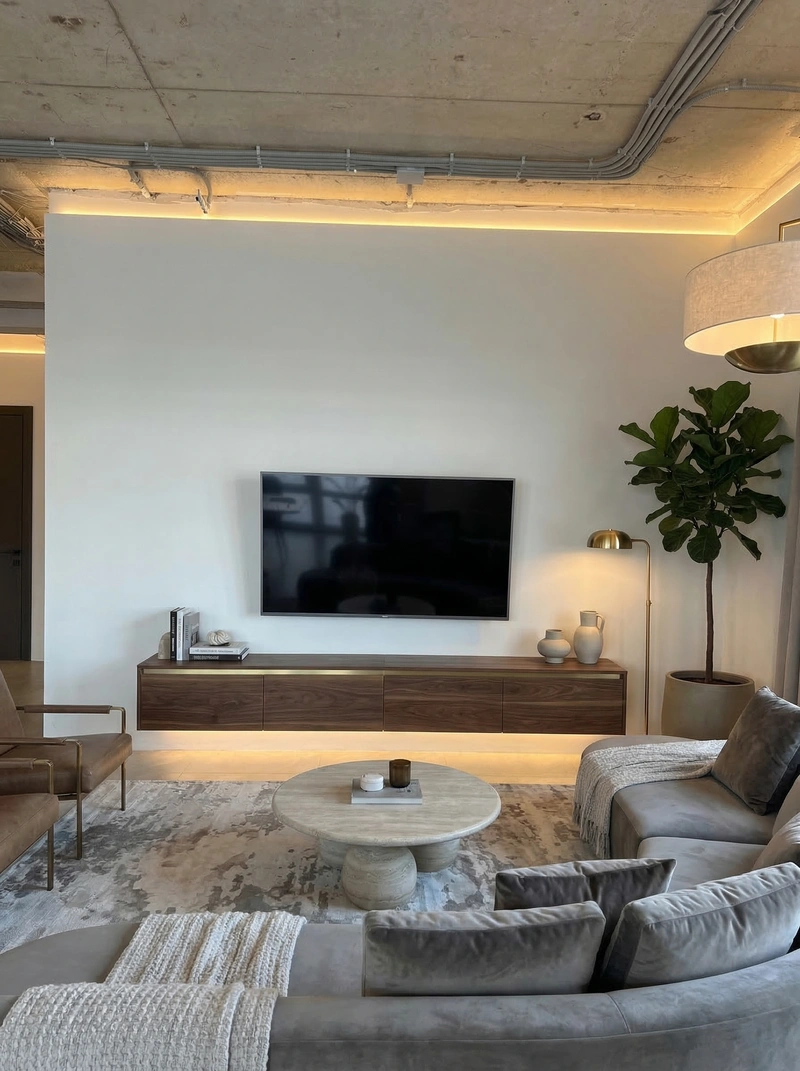 Дизайн интерьера в стиле Контемпорари — Гостиная от нейросети RoomGPT