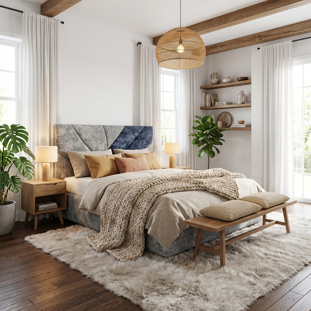 Дизайн спальни в стиле Хюгге — фото интерьера от нейросети RoomGPT