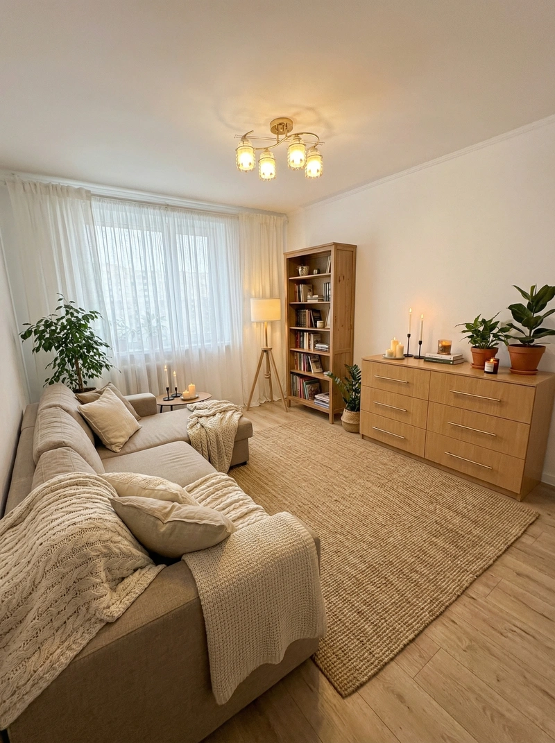 Дизайн интерьера в стиле Хюгге — Гостиная от нейросети RoomGPT