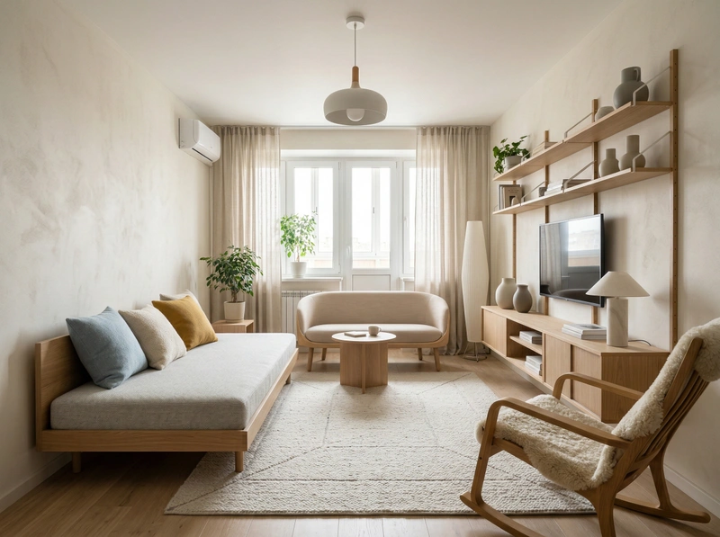 Дизайн гостиной в стиле Сканди — фото интерьера от нейросети RoomGPT