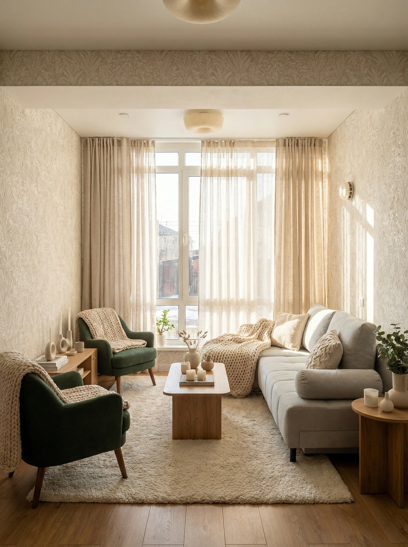 Дизайн интерьера в стиле Хюгге — Гостиная от нейросети RoomGPT