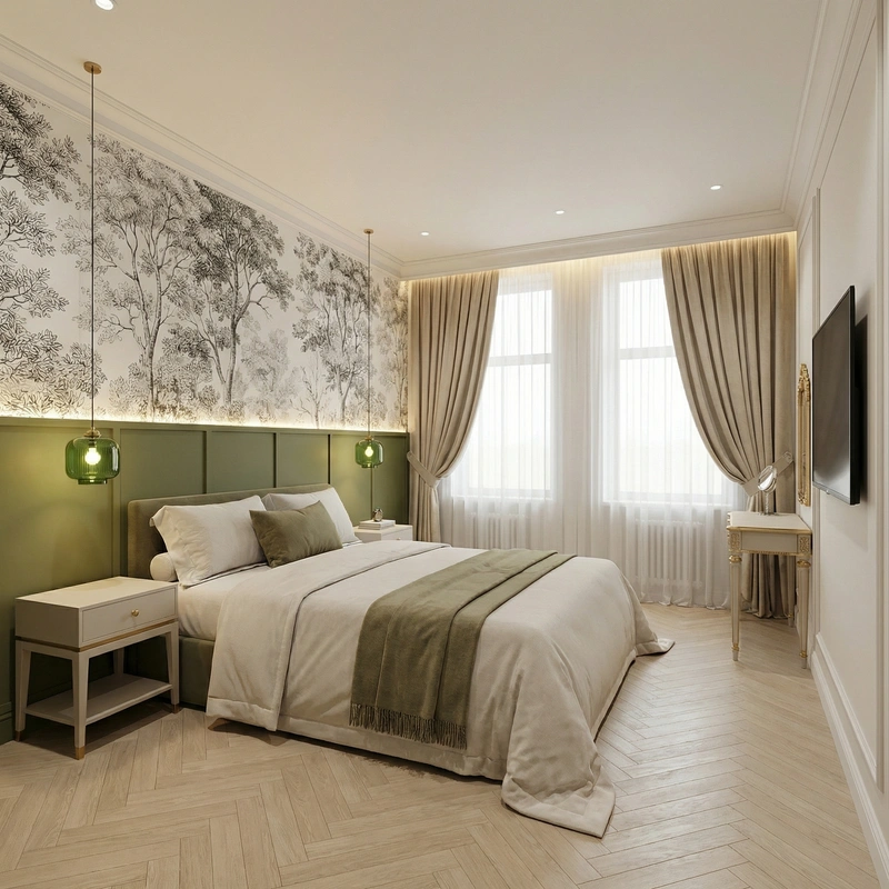 Дизайн спальни в стиле Классика — фото интерьера от нейросети RoomGPT