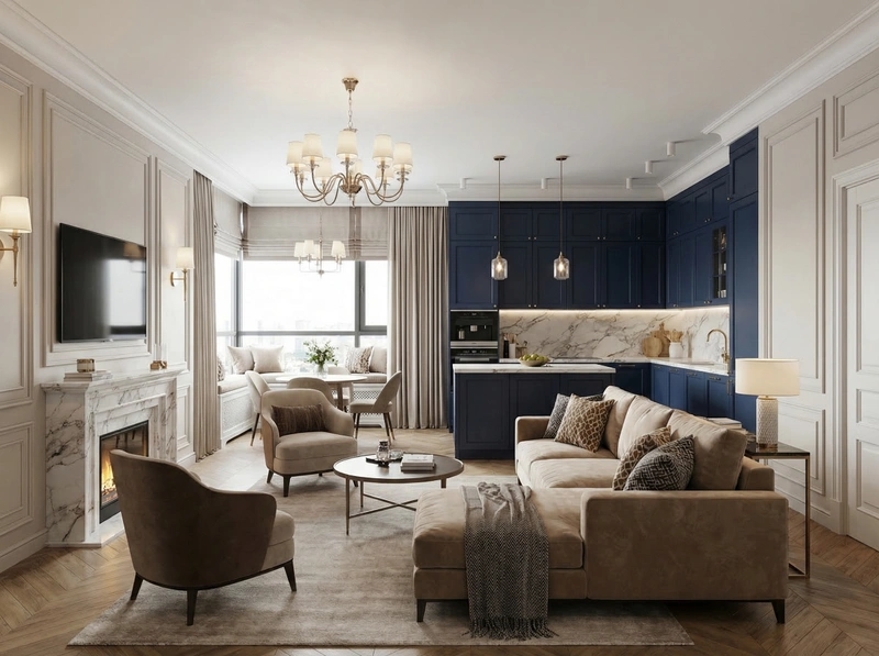 Дизайн интерьера в стиле Классика — Гостиная от нейросети RoomGPT