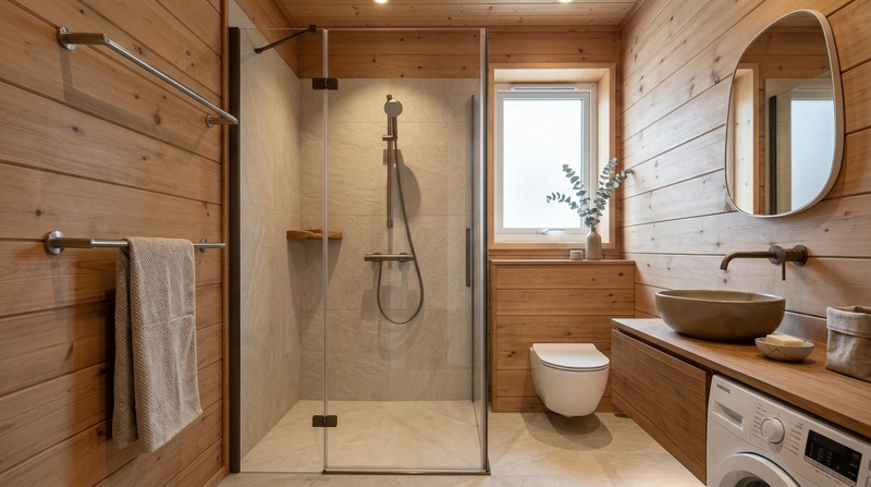 Дизайн ванной в стиле Japandi — фото интерьера от нейросети RoomGPT