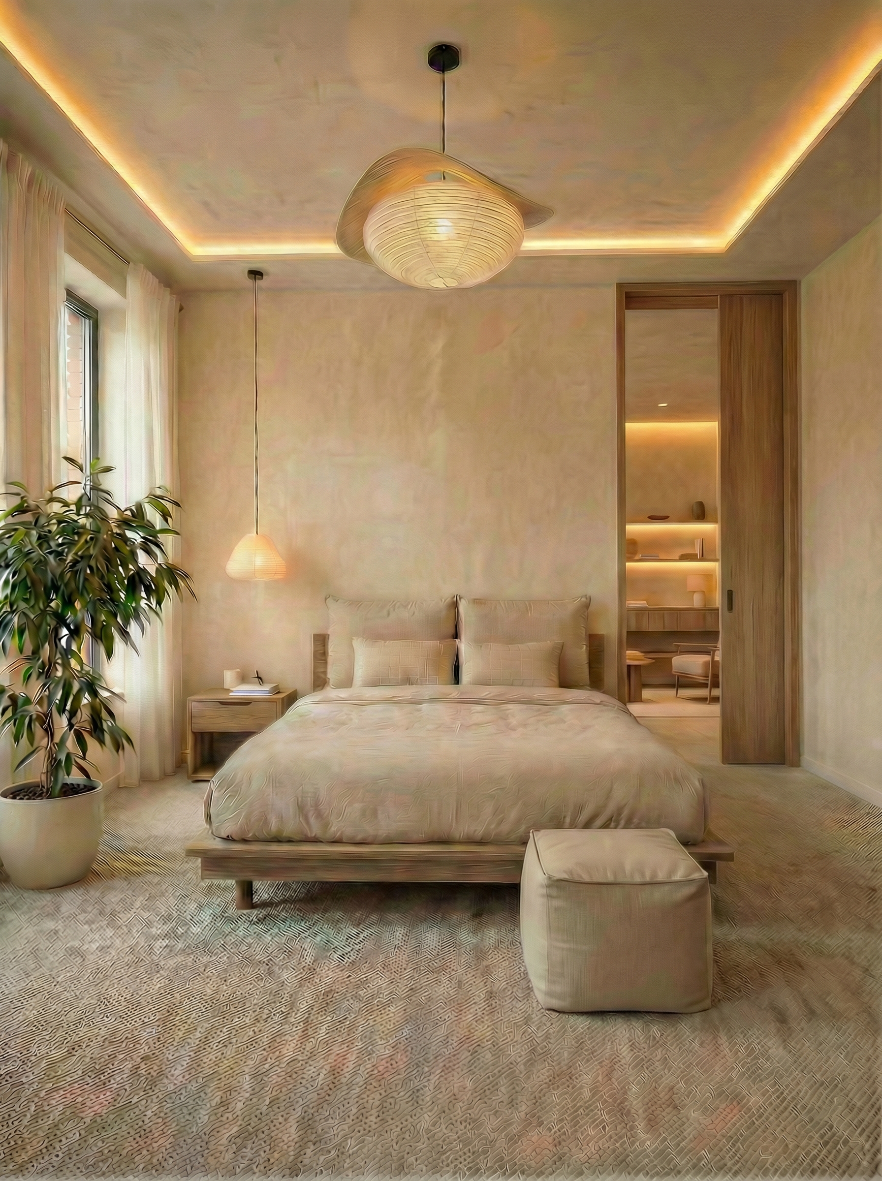 Дизайн спальни в стиле Japandi — фото интерьера от нейросети RoomGPT