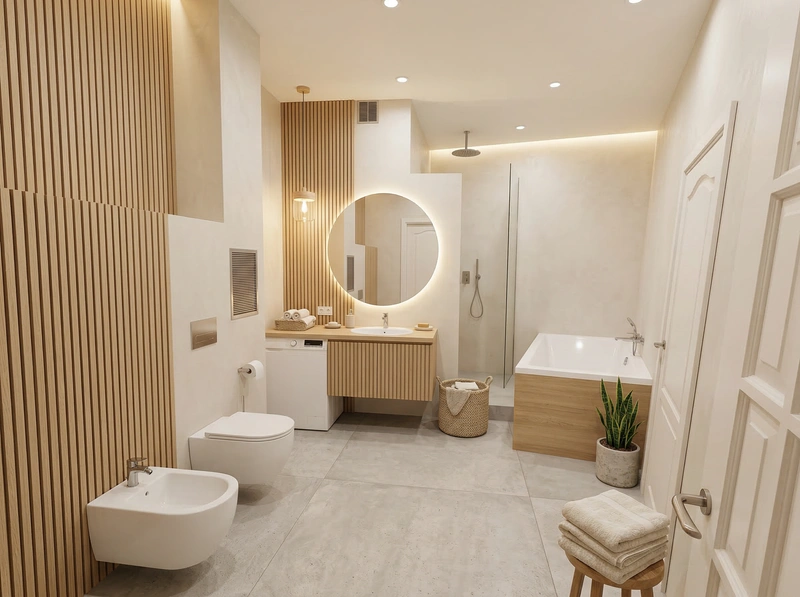 Дизайн ванной в стиле Хюгге — фото интерьера от нейросети RoomGPT