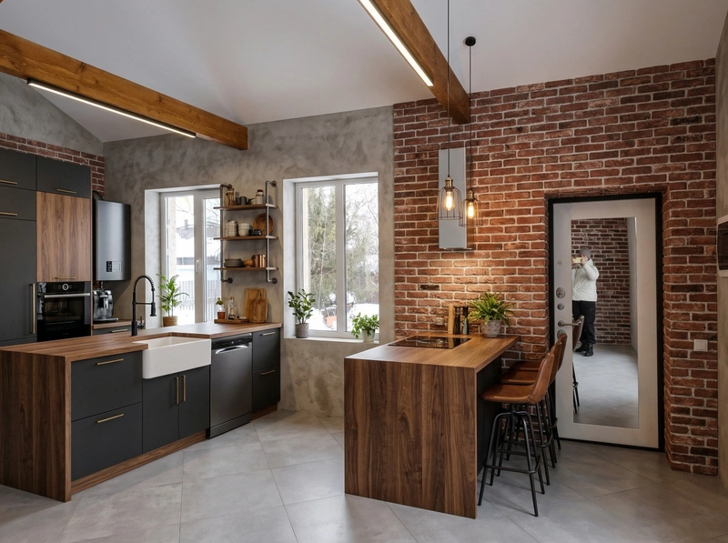 Дизайн кухни в стиле Лофт — фото интерьера от нейросети RoomGPT