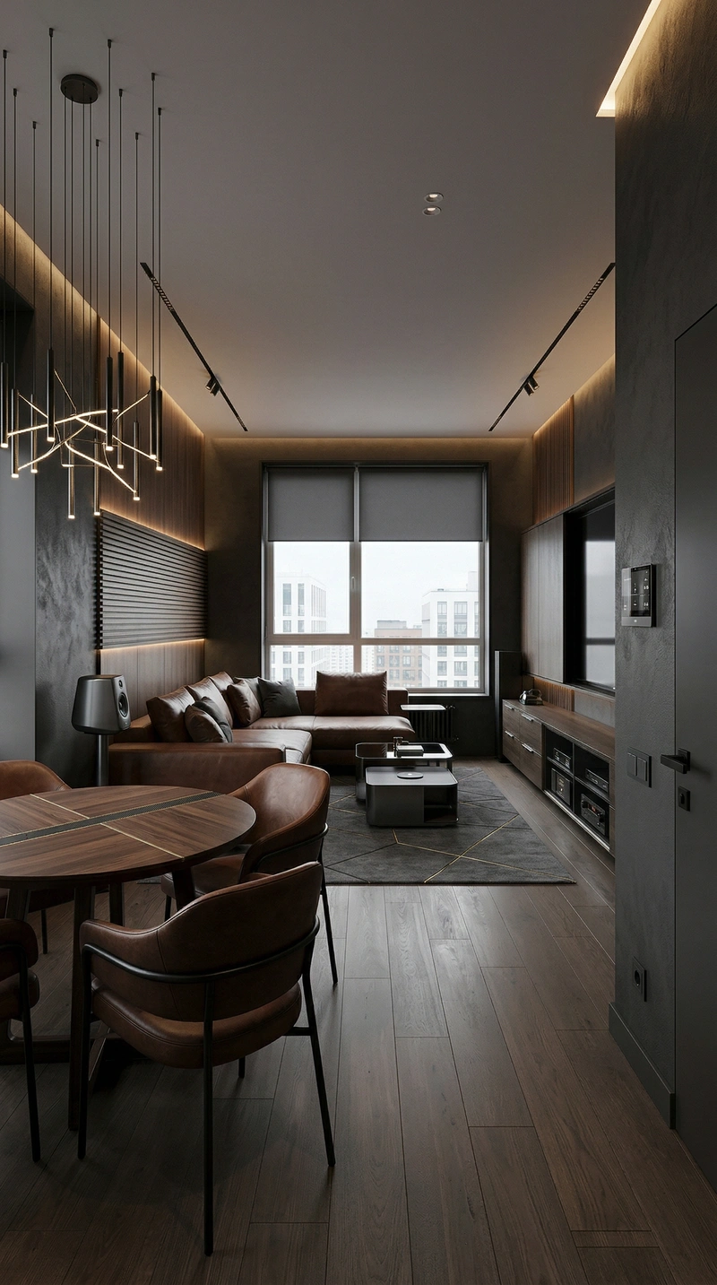 Дизайн гостиной в стиле Блэктэк — фото интерьера от нейросети RoomGPT