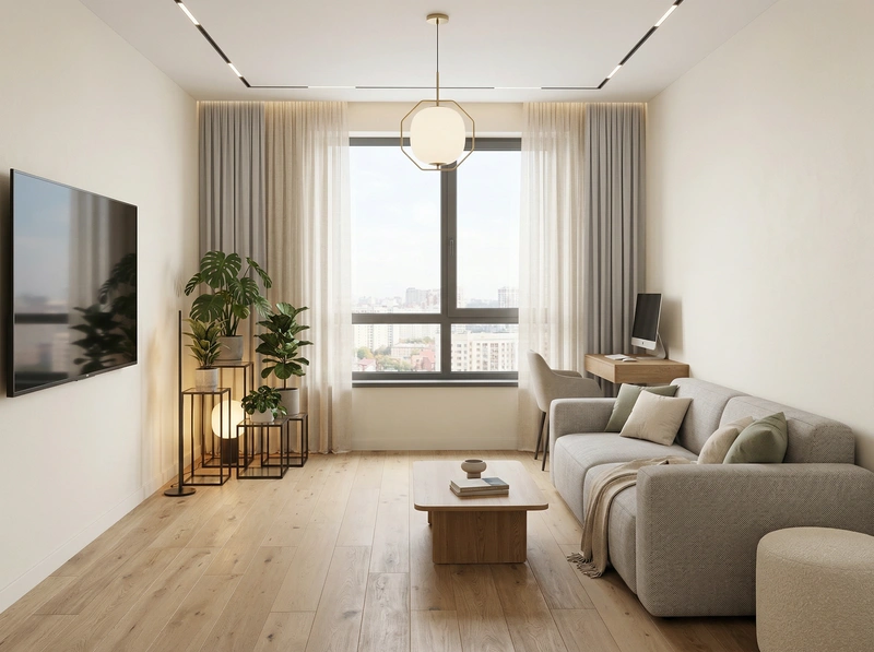 Дизайн интерьера в стиле Контемпорари — Гостиная от нейросети RoomGPT