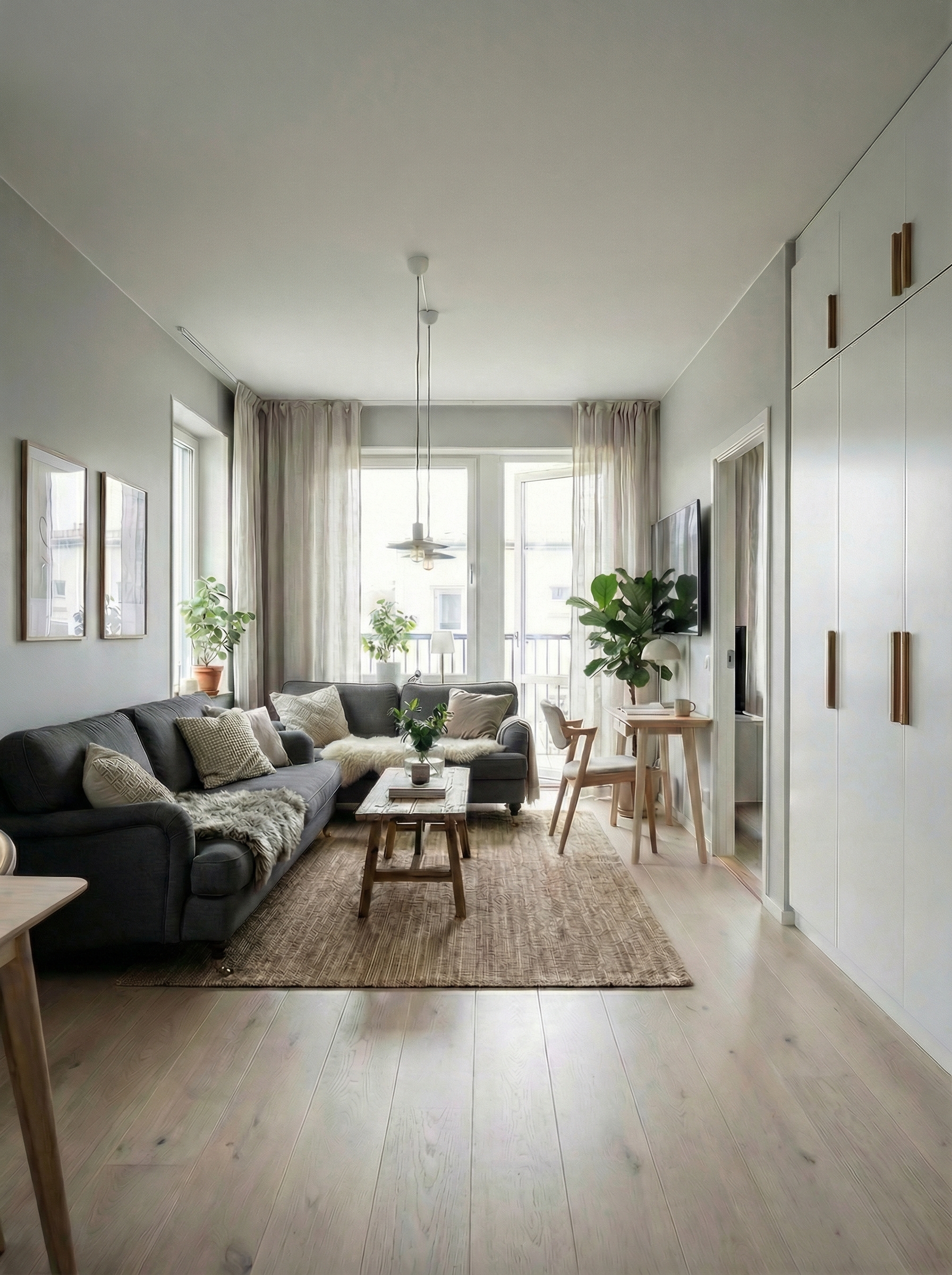 Дизайн гостиной в стиле Сканди — фото интерьера от нейросети RoomGPT