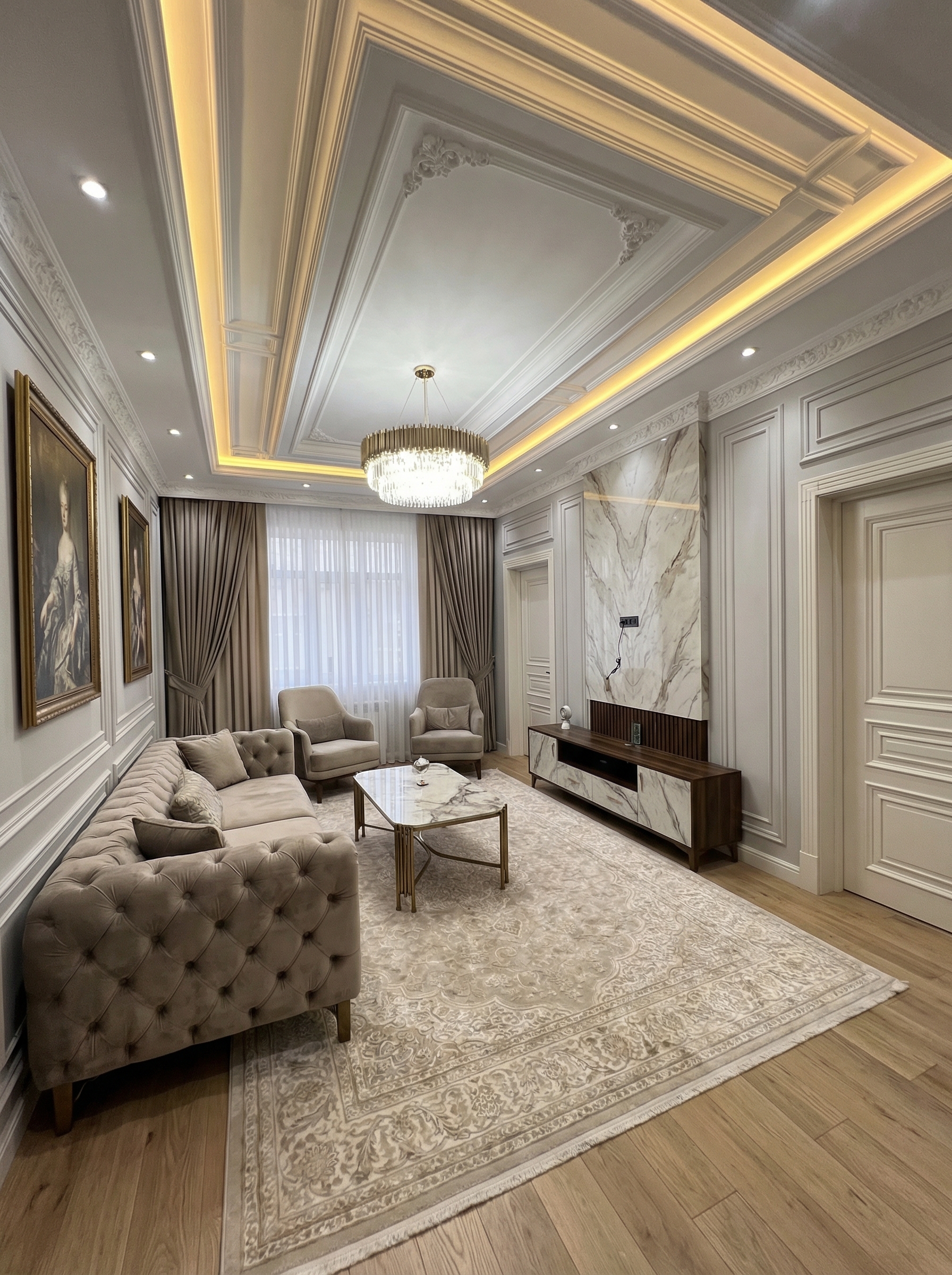 Дизайн гостиной в стиле Классика — фото интерьера от нейросети RoomGPT