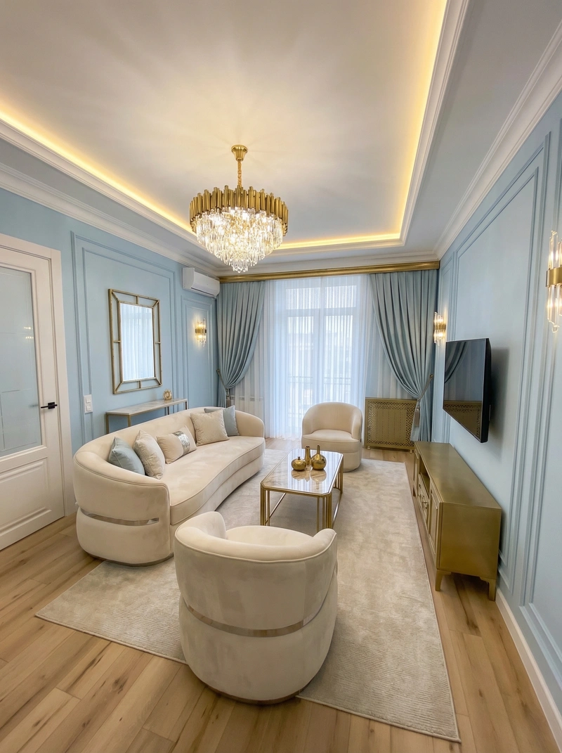 Дизайн гостиной в стиле Неоклассика — фото интерьера от нейросети RoomGPT