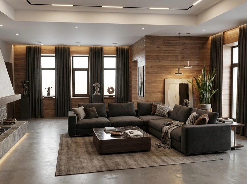 Дизайн интерьера в стиле Контемпорари — Гостиная от нейросети RoomGPT