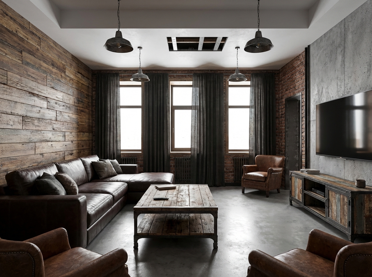 Дизайн гостиной в стиле Лофт — фото интерьера от нейросети RoomGPT