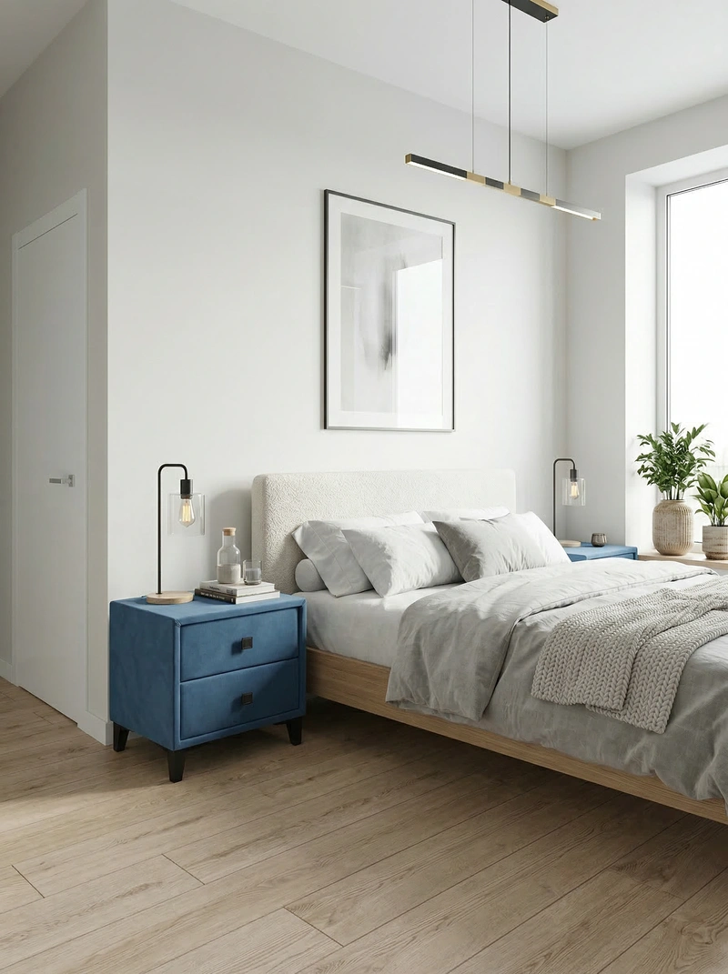 Дизайн спальни в стиле Сканди — фото интерьера от нейросети RoomGPT