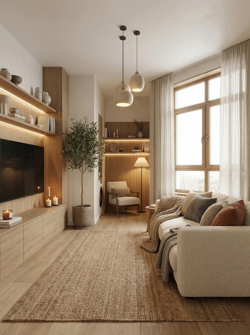 Дизайн интерьера в стиле Хюгге — Гостиная от нейросети RoomGPT