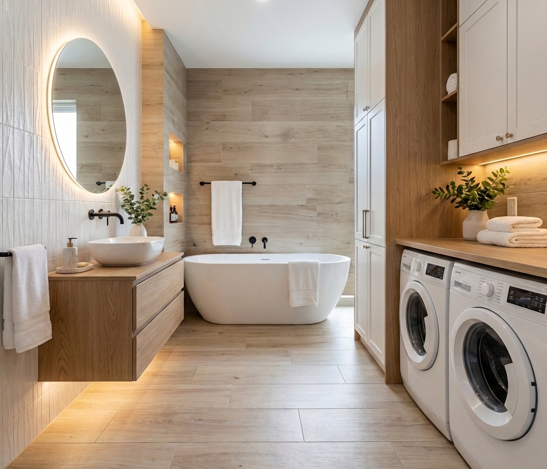 Дизайн ванной в стиле Сканди — фото интерьера от нейросети RoomGPT