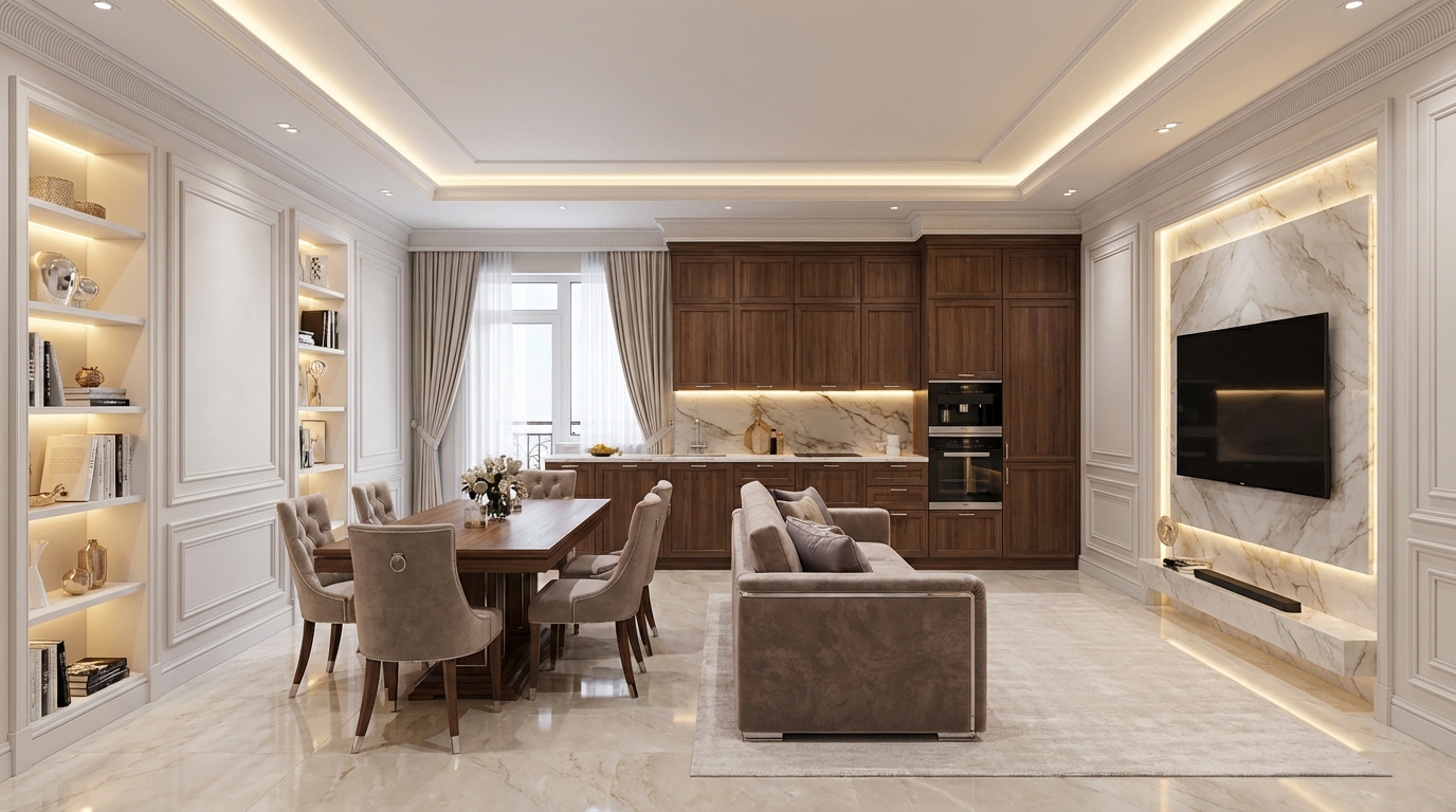 Дизайн гостиной в стиле Классика — фото интерьера от нейросети RoomGPT