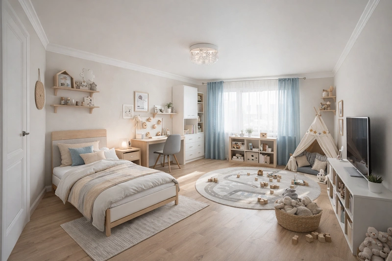 Дизайн детской в стиле Сканди — фото интерьера от нейросети RoomGPT